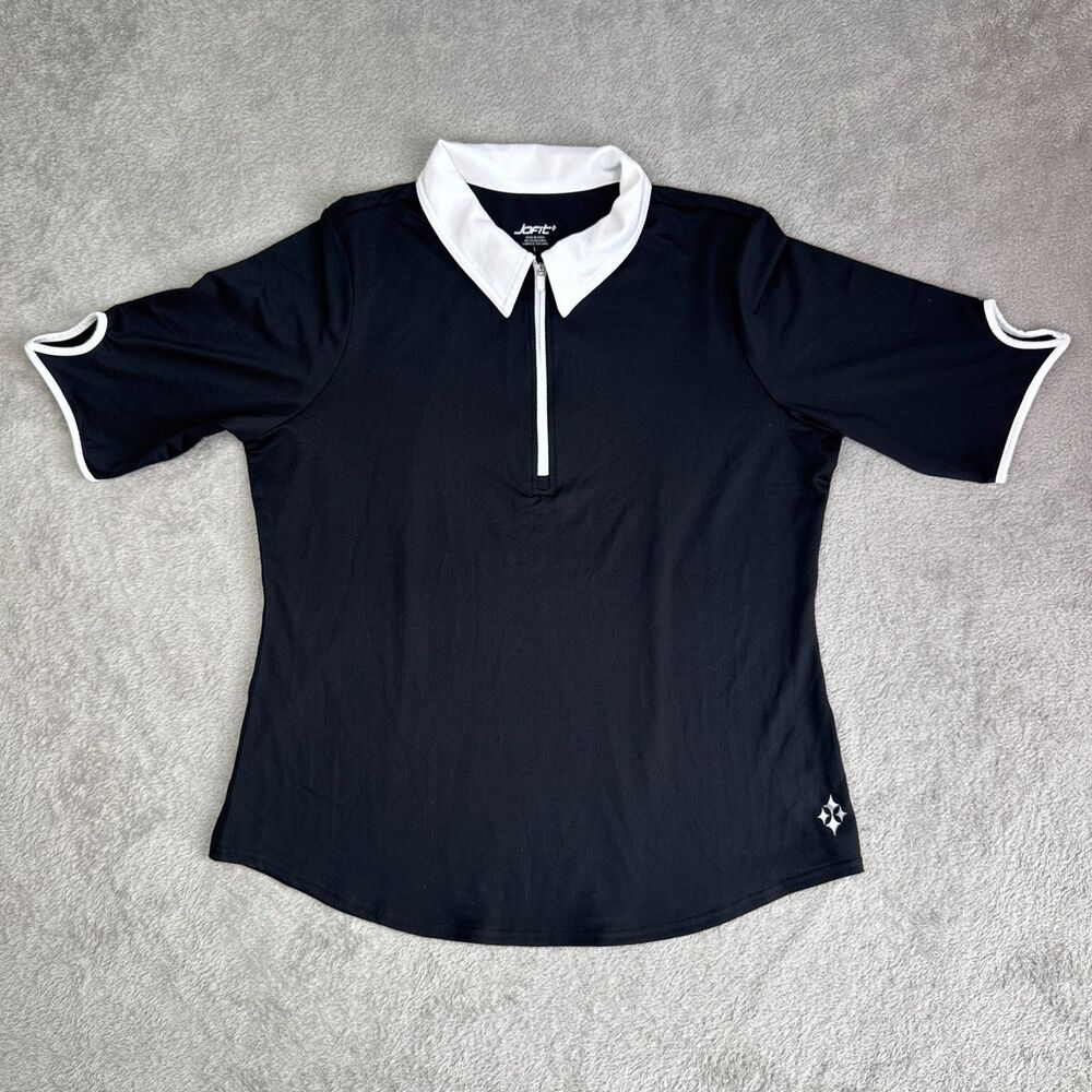 Jofit Polo Shirt Womens L Black Logo Collared Quarter Zip Athletic Golf Tennis